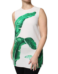 Dolce & Gabbana White Banana Leaf Print Round Neck Tank Top - IT40|S - Tank Tops