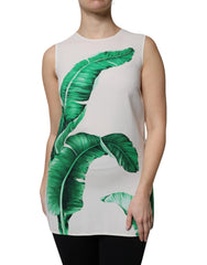 Dolce & Gabbana White Banana Leaf Print Round Neck Tank Top - IT40|S - Tank Tops