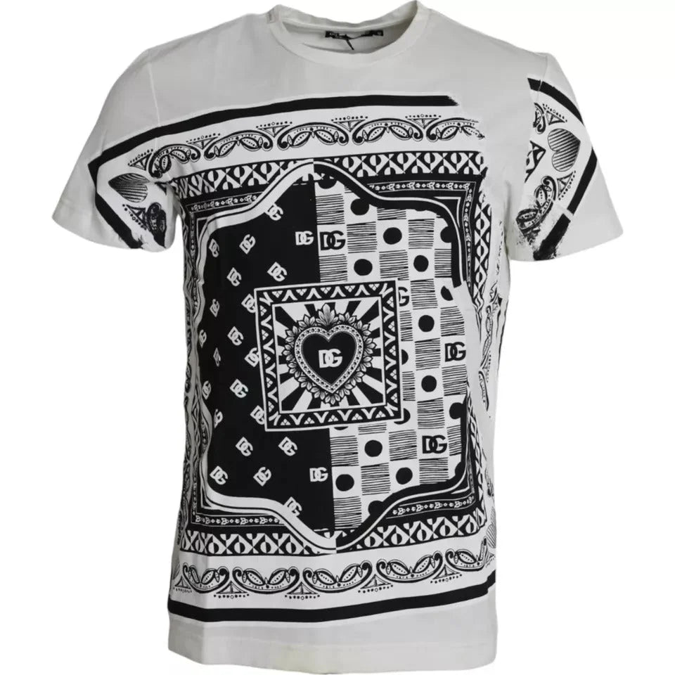 Dolce & Gabbana White Bandana Print Cotton Short Sleeves Men T-shirt - IT48 | M - T-Shirts