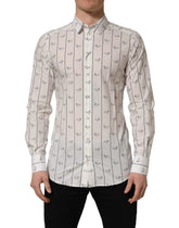 Dolce & Gabbana White Bee Print Cotton GOLD Fit Dress Shirt