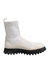 Dolce & Gabbana White Beige DG Logo Mid Calf Boots Shoes - EU44/US11 - Boots