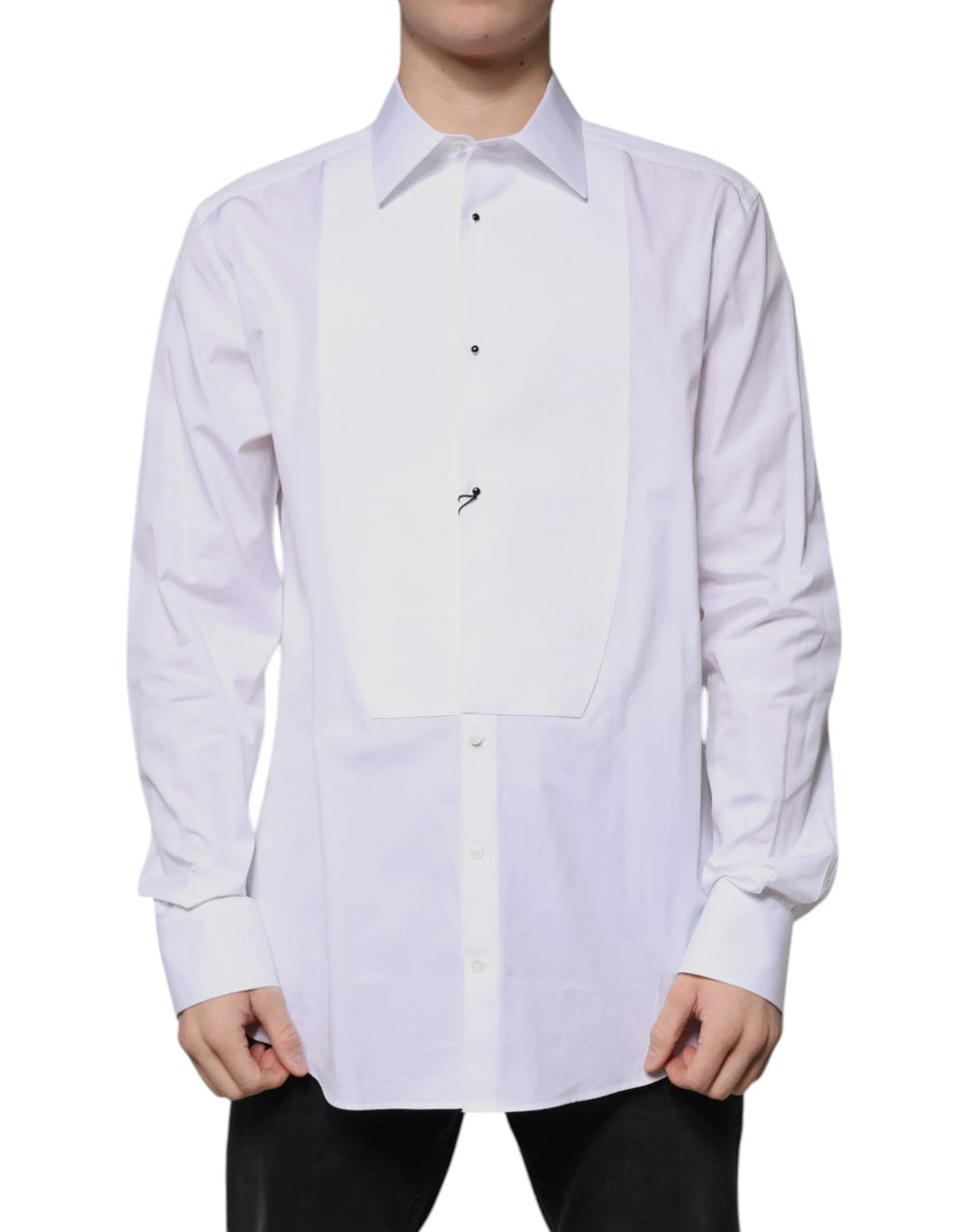 Dolce & Gabbana White Bib Cotton Poplin GOLD Formal Shirt - IT37 | XS - Shirts