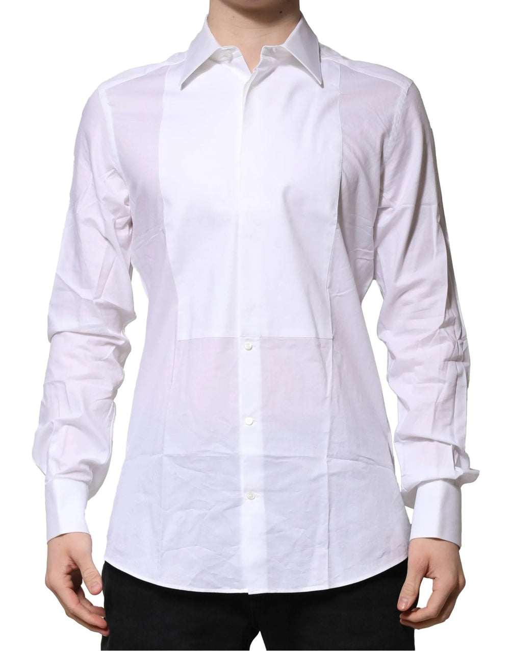 Dolce & Gabbana White Bib Cotton Poplin GOLD Men Formal Shirt - Shirts