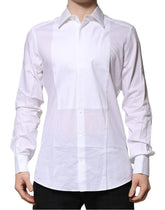 Dolce & Gabbana White Bib Cotton Poplin GOLD Men Formal Shirt - Shirts