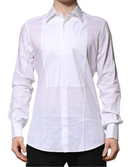 Dolce & Gabbana White Bib Cotton Poplin GOLD Men Formal Shirt - Shirts