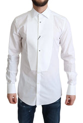 Dolce & Gabbana White Bib Cotton Poplin Men Formal Shirt - Shirts