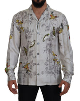 Dolce & Gabbana White Bird Print Silk Satin Casual Shirt - IT5 | M - Pajamas