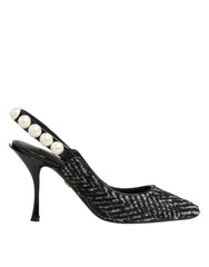 Dolce & Gabbana White Black Chevron Faux Pearl Slingbacks Shoes - EU36/US5.5