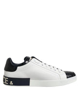 Dolce & Gabbana White Black Leather Portofino Sneaker Shoes - Sneakers