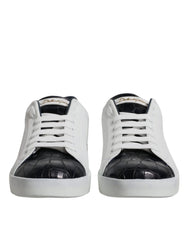Dolce & Gabbana White Black Leather Portofino Sneakers Shoes - Sneakers