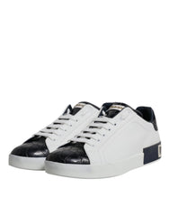 Dolce & Gabbana White Black Leather Portofino Sneakers Shoes - Sneakers