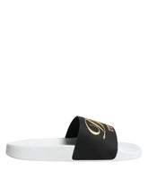 Dolce & Gabbana White Black Leather Sandals Beachwear Shoes - Sandals