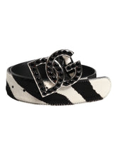 Dolce & Gabbana White Black Leather Zebra DG Crystal Buckle Belt - 75 cm / 29,5 Inches - Belts