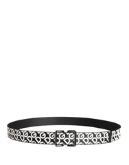 Dolce & Gabbana White Black Logo Leather Metal Buckle Belt