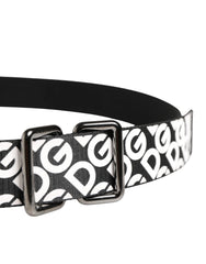 Dolce & Gabbana White Black Logo Leather Metal Buckle Belt