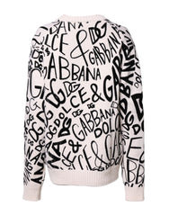 Dolce & Gabbana White Black Logo Print Women Pullover Sweater - IT40|S - Sweaters