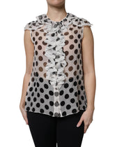 Dolce & Gabbana White Black Polka Dot Cotton Sleeveless Top - Blouses