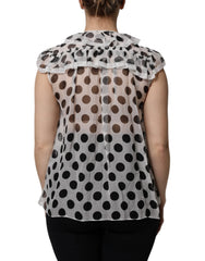Dolce & Gabbana White Black Polka Dot Cotton Sleeveless Top - Blouses