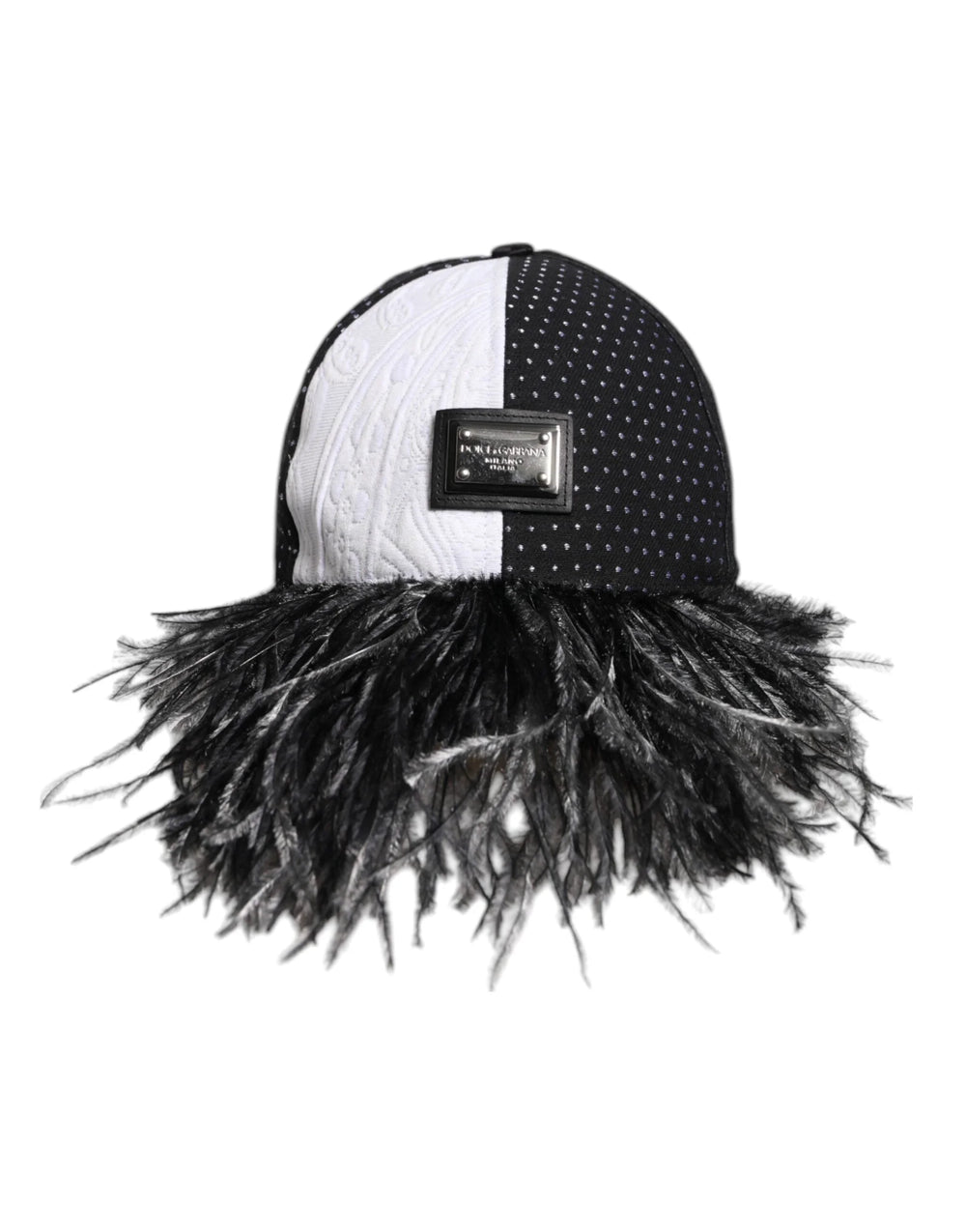 Dolce & Gabbana White Black Polka Dot Feathers Baseball Cap - 56 cm|XS - Baseball Caps