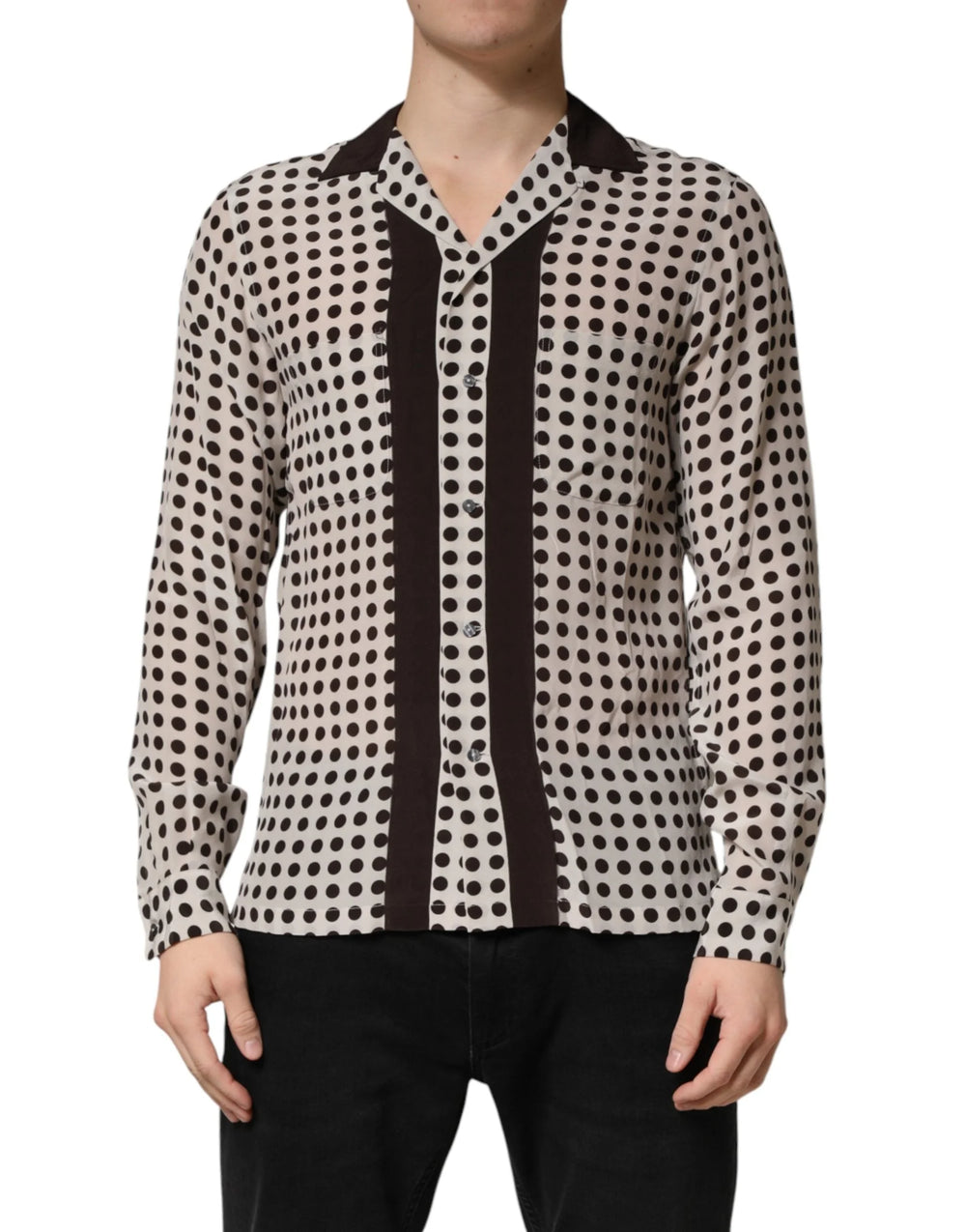 Dolce & Gabbana White Black Polka Dot Silk Men Casual Shirt - IT41 | L