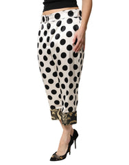 Dolce & Gabbana White Black Polka Dot Silk Mid Waist Cropped Pants - IT48|XXL