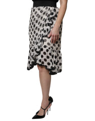 Dolce & Gabbana White Black Polka Dots Knee Length Skirt - Skirts