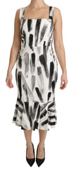 Dolce & Gabbana White Black Printed Sheath Midi Viscose Dress - Dresses