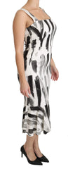 Dolce & Gabbana White Black Printed Sheath Midi Viscose Dress - Dresses