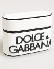Dolce & Gabbana White Black Rubber Logo Embossed Accessory Airpods Case - Headphone Carrying Cases