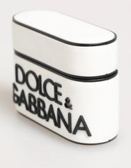 Dolce & Gabbana White Black Rubber Logo Embossed Accessory Airpods Case - Headphone Carrying Cases