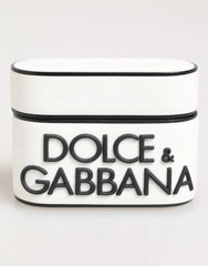 Dolce & Gabbana White Black Rubber Logo Embossed Accessory Airpods Case - Headphone Carrying Cases