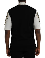 Dolce & Gabbana White Black Silk Studded Stone Crystal Shirt - IT50 | L - Shirts