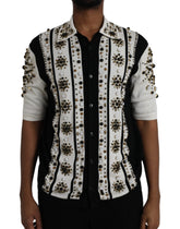 Dolce & Gabbana White Black Silk Studded Stone Crystal Shirt - IT50 | L - Shirts