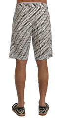 Dolce & Gabbana White Black Striped Casual Shorts - Short Trousers