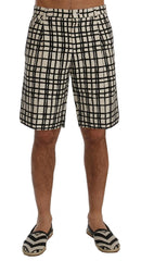 Dolce & Gabbana White Black Striped Casual Shorts - Short Trousers