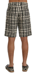 Dolce & Gabbana White Black Striped Casual Shorts - Short Trousers