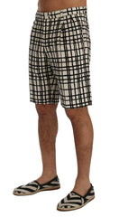 Dolce & Gabbana White Black Striped Casual Shorts - Short Trousers