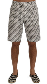 Dolce & Gabbana White Black Striped Casual Shorts - Short Trousers