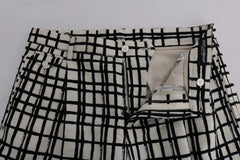 Dolce & Gabbana White Black Striped Casual Shorts - Short Trousers