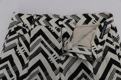 Dolce & Gabbana White Black Striped Cotton Linen Shorts - Short Trousers