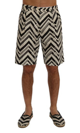 Dolce & Gabbana White Black Striped Cotton Linen Shorts - Short Trousers