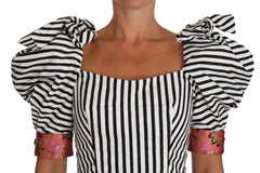 Dolce & Gabbana White Black Striped Cropped Top Puff Sleeve Shirts - Blouses