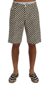 Dolce & Gabbana White Black Striped Hemp Casual Shorts - IT44 | XS - Short Trousers