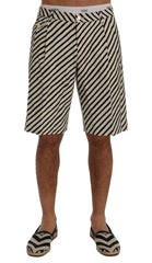 Dolce & Gabbana White Black Striped Hemp Casual Shorts - IT44 | XS - Short Trousers