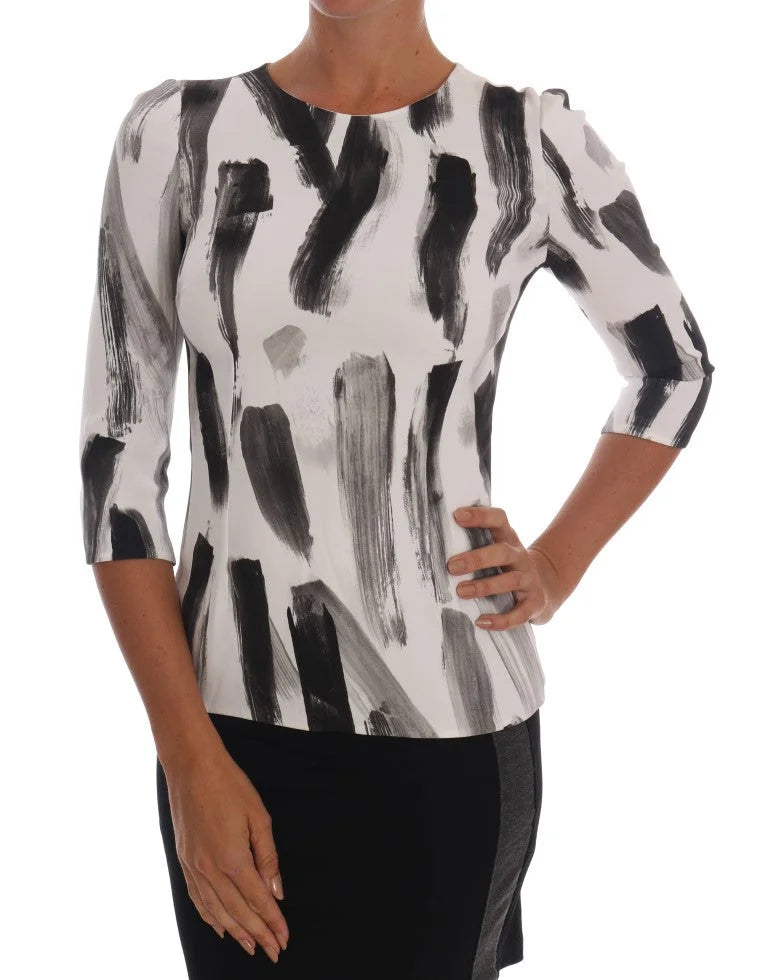 Dolce & Gabbana White Black Striped Printed Blouse Top - IT38|XS - Blouses