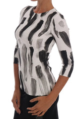 Dolce & Gabbana White Black Striped Printed Blouse Top - IT38|XS - Blouses