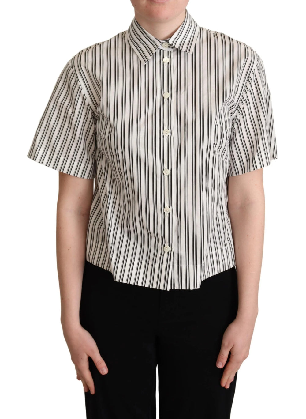 Dolce & Gabbana White Black Striped Shirt Blouse Top - Polos