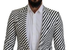 Dolce & Gabbana White Black Striped Slim Fit Jacket Blazer - Sport Jackets