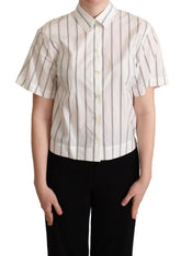 Dolce & Gabbana White Black Stripes Collared Shirt Top - Polos