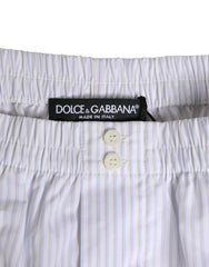 Dolce & Gabbana White Blue Cotton Striped Button Fly Shorts Swimwear - IT48 | M - Swim Boxers